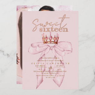 Invitation En Aluminium Rose Gold Sweet 16 Bow Anniversaire