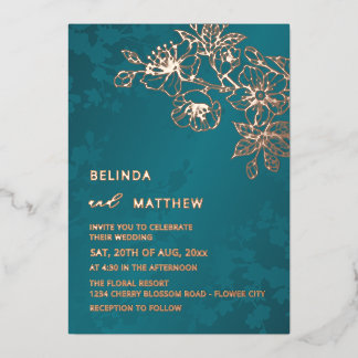 Invitation En Aluminium Rose Gold Teal Floral Wedding