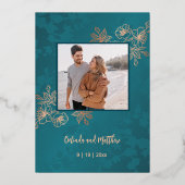 Invitation En Aluminium Rose Gold Teal Floral Wedding (Verso)