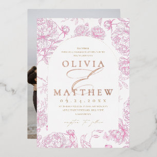 Invitation En Aluminium Rose Gold Toile de Jouy Florale Mariage