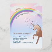 Invitation En Aluminium Rose Gold Unicorn Rainbow Parties scintillant Magi (Recto)