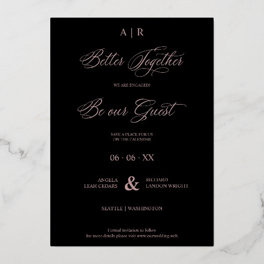 Invitation En Aluminium Rose Gold Whimsical Luxury Modern 2 Photos Collage (Verso)