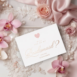 Invitation En Aluminium Rose Gold Will You Be My Bridesmaid Pink Heart