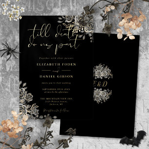 Invitation En Aluminium Rose gothique Floral Mariage Noir et Or