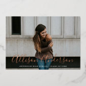 Invitation En Aluminium Rose intemporel Gold Script photo Graduation (Recto)