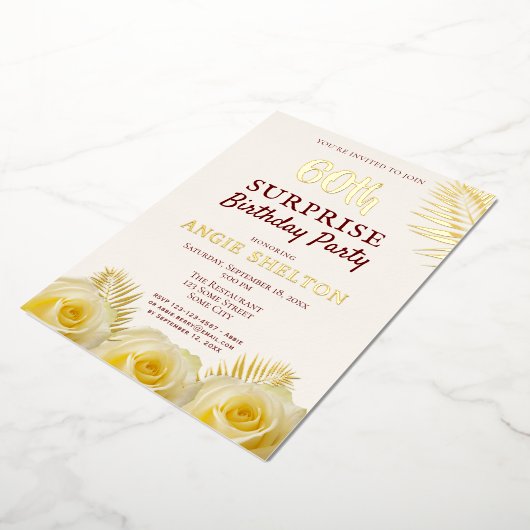 Invitation En Aluminium Rose jaune 60e fête d'anniversaire surprise Or (Rotation)