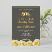 Invitation En Aluminium Rose jaune 80e fête d'anniversaire surprise (Debout devant)