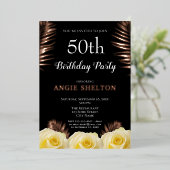 Invitation En Aluminium Rose jaune Feuilles tropicaux 50e anniversaire Or (Debout devant)