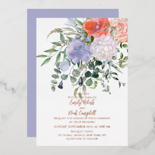 Invitation En Aluminium Rose Mariage floral rose et bleu clair