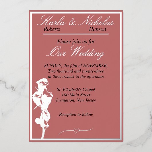 Invitation En Aluminium Rose, Mariage Rose de cannelle, Argent (Recto)