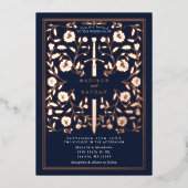Invitation En Aluminium Rose médiéval bleu  Gold Mariage (Recto)