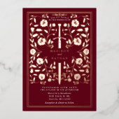 Invitation En Aluminium Rose médiéval rouge  or Mariage (Recto)