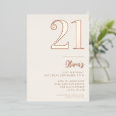 Invitation En Aluminium Rose moderne Beige Or Élégant 21e anniversaire (Debout devant)