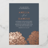 Invitation En Aluminium Rose moderne Gold & Blue Floral Mariage (Recto)