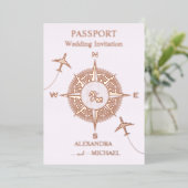 Invitation En Aluminium Rose moderne Gold Destination Passport Mariage Inv (Debout devant)