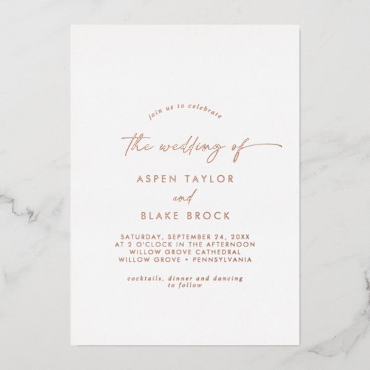 Invitation En Aluminium Rose moderne Gold Foil Script Mariage photo (Recto)