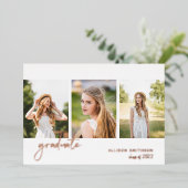 Invitation En Aluminium Rose moderne Gold Photo Collage Graduation (Debout devant)