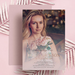 Invitation En Aluminium Rose moderne Gold Photo fête d'anniversaire