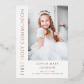 Invitation En Aluminium Rose moderne Gold Photo Girl First Communion (Recto)
