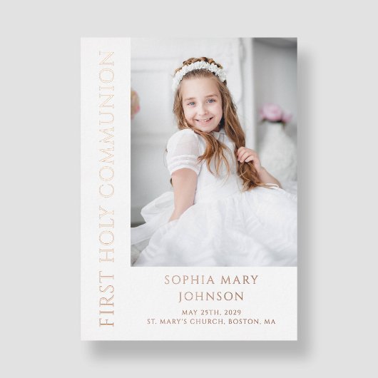Invitation En Aluminium Rose moderne Gold Photo Girl First Communion