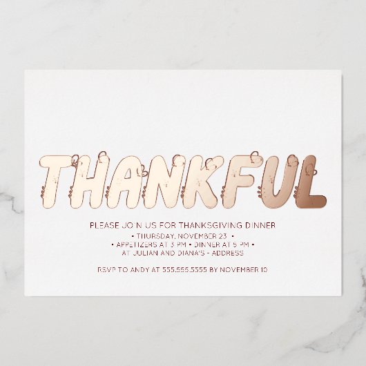 Invitation En Aluminium Rose moderne Gold Red Thanksgiving Dîner (Recto)