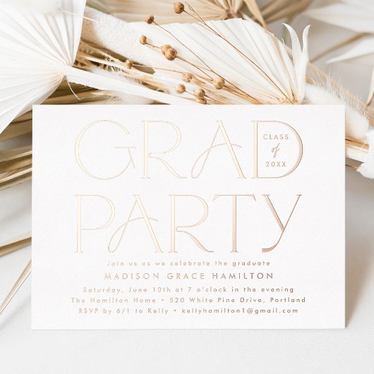 Invitation En Aluminium Rose moderne Gold Typography Graduation Party