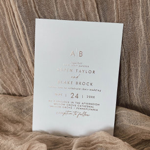 Invitation En Aluminium Rose moderne  or Foil Script Monogramme Mariage