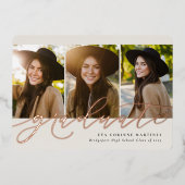 Invitation En Aluminium Rose moderne script diplômé 3 diplômes photo (Recto)