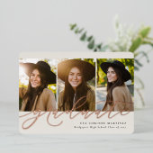 Invitation En Aluminium Rose moderne script diplômé 3 diplômes photo (Debout devant)