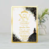 Invitation En Aluminium Rose noir Floral Quinceañera Quince 15 XV Or (Debout devant)