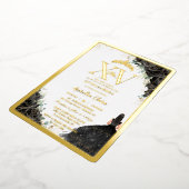 Invitation En Aluminium Rose noir Floral Quinceañera Quince 15 XV Or (Rotation)