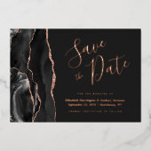 Invitation En Aluminium Rose noir Or Agate foncé Enregistrer la date (Recto)