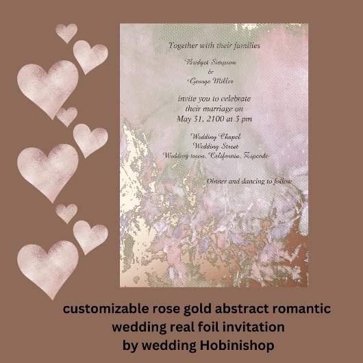 Invitation En Aluminium rose or abstrait romantique mariage réel