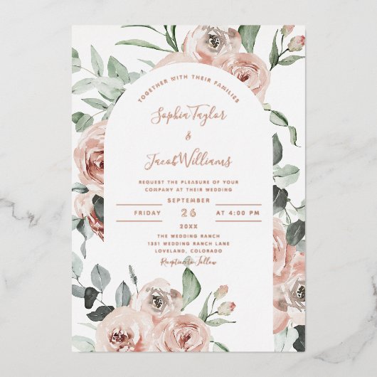 Invitation En Aluminium Rose or Dusty rose Floral Eucalyptus Mariage (Recto)