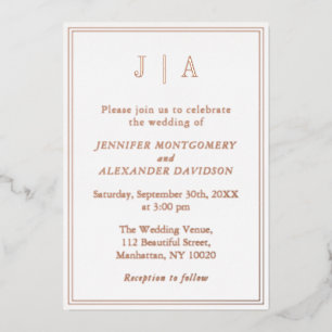 Invitation En Aluminium Rose Or Et Blanc Monogramme Moderne Simple Mariage