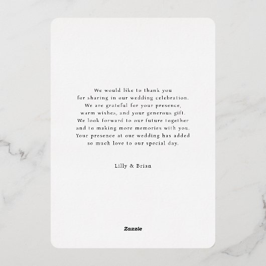 Invitation En Aluminium Rose-Or, Foil, Mariage, 1 Photo "Merci" (Verso)