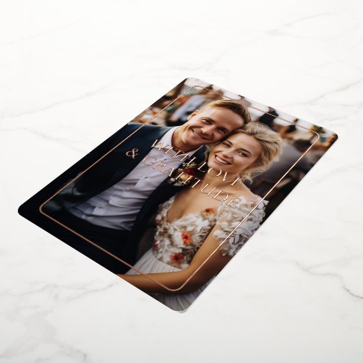 Invitation En Aluminium Rose-Or, Foil, Mariage, 1 Photo "Merci" (Rotation)