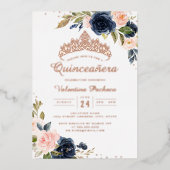 Invitation En Aluminium ROSE OR FOIL Marine Blush Quinceanera (Recto)