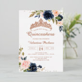 Invitation En Aluminium ROSE OR FOIL Marine Blush Quinceanera (Debout devant)