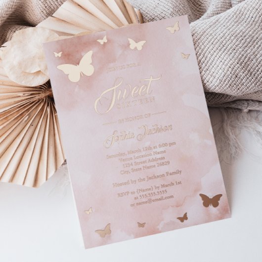 Invitation En Aluminium ROSE OR FOIL Papillon rose doux 16 Partie