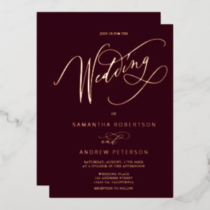 Invitation En Aluminium Rose or rouge minimaliste calligraphie mariage