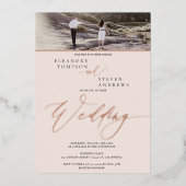 Invitation En Aluminium rose or script blush 2 photos mariage (Recto)