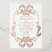 Invitation En Aluminium Rose Orné Gold Floral Line Art Monogramme Mariage (Recto)