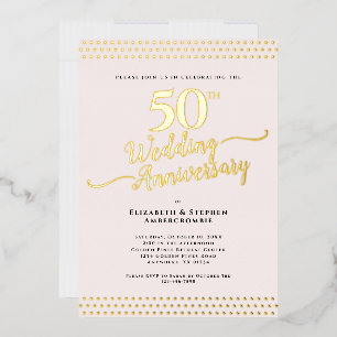 Invitation En Aluminium Rose Pâle Élégant 50e Anniversaire de Mariage Or