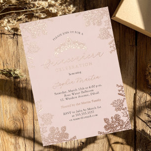 Invitation En Aluminium Rose Pâle Élégante Quinceanera Vintage
