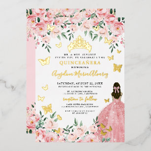 Invitation En Aluminium Rose Pâle Quinceanera Or