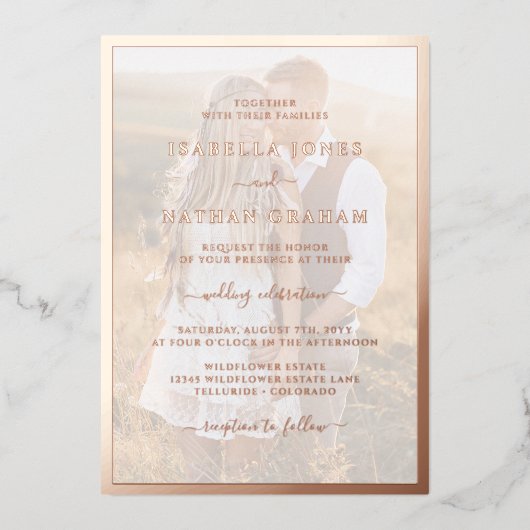 Invitation En Aluminium Rose photo moderne Mariage or (Recto)