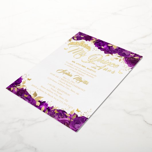 Invitation En Aluminium Rose pourpre Mis Quince Quinceanera (Rotation)