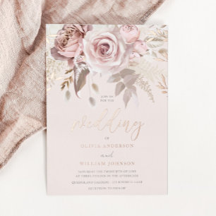 Invitation En Aluminium Rose Poussiéreuse Fleurs de Mariage d'Automne Rose