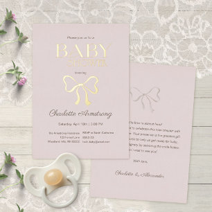 Invitation En Aluminium Rose Poussiéreuse Profonde Élégant Ruban Baby Show